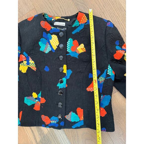 Vintage 90s/80s Louis Feraud Short Sleeve Blazer Abstract Butterfly Cotton 12 - Picture 10 of 11